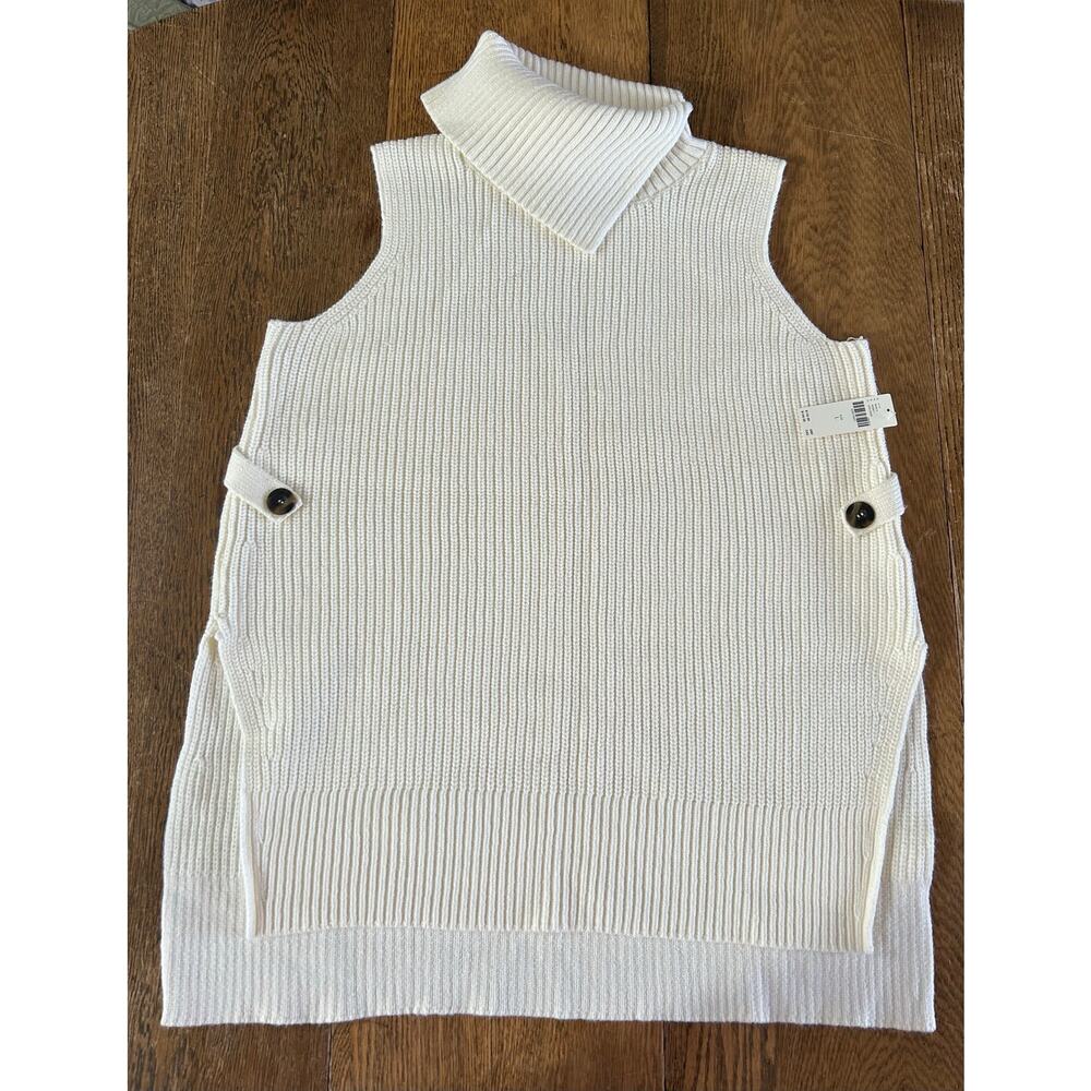 New! Anthropologie Shaker Knit Tunic Sweater Vest Cream Chunky Button Sides Sz L